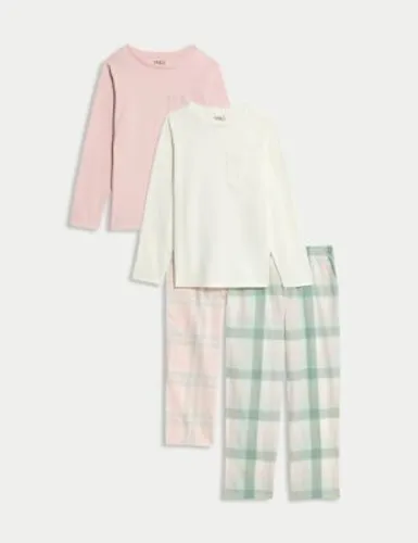 M&S Girls 2pk Cotton Rich Checked Pyjama Sets (6-16 Yrs) - 6-7 Y - Pink, Pink