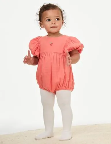 M&S Girls 2pk Cotton Rich Strawberry Romper Outfit (0-3 Yrs) - 0-3 M - Bright Coral, Bright Coral