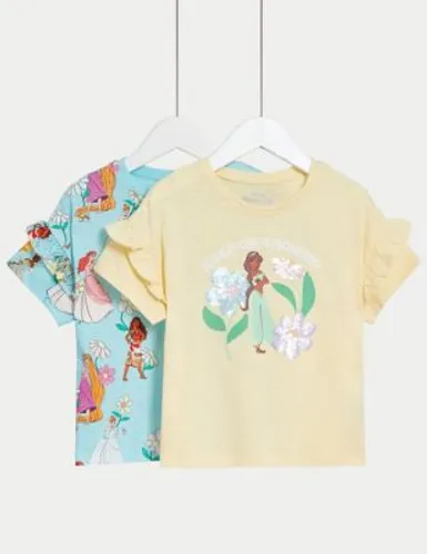 M&S Girls 2pk Pure Cotton Disney Princess™ T-Shirts (2-8 Yrs) - 7-8 Y - Multi, Multi
