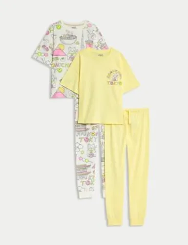 M&S Girls 2pk Pure Cotton Pyjama Sets (6-16 Yrs) - 11-12 - Yellow, Yellow