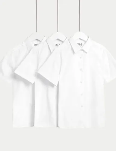M&S Girls 3-Pack Plus Fit Easy Iron School Shirts (4-18 Yrs) - 10-11 - White, White