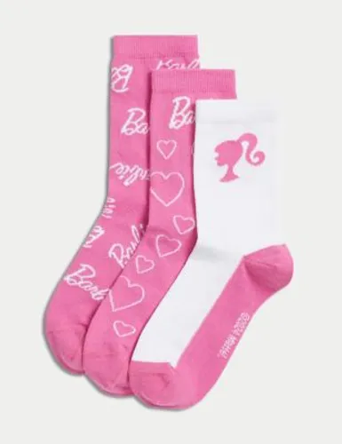 M&S Girls 3pk Cotton Rich Barbie™ Socks (6 Small - 7 Large) - 6-8+ - Multi, Multi