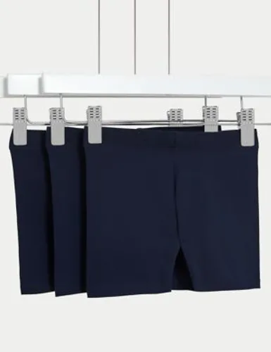 M&S Girls 3pk Cotton Rich Plain Shorts (2 - 8 Yrs) - 3-4 Y - Navy, Navy,Black