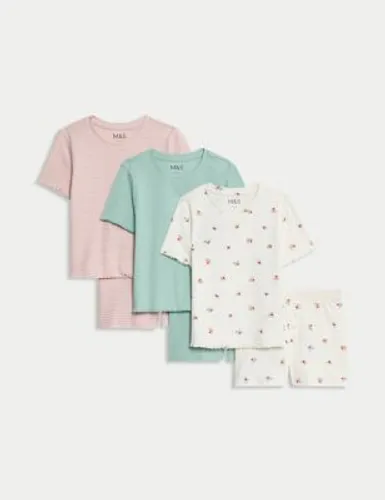 M&S Girls 3pk Cotton Rich Pyjama Sets (6-16 Yrs) - 11-12 - Multi, Multi