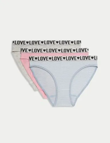 M&S Girls 3pk Cotton with Stretch Knickers (6-16 Yrs) - 6-7 Y - Pastel Mix, Pastel Mix