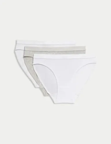 M&S Girls 3pk Cotton with Stretch Knickers (6-16 Yrs) - 6-7 Y - White Mix, White Mix
