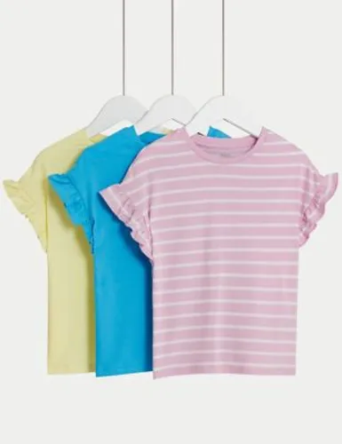 M&S Girls 3pk Pure Cotton T-Shirts (2-8 Yrs) - 3-4 Y - Multi, Multi