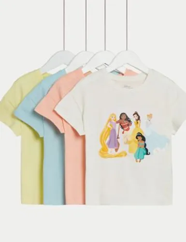 M&S Girls 4pk Pure Cotton Disney Princess™ T-Shirts (2-8 Yrs) - 2-3 Y - Multi, Multi