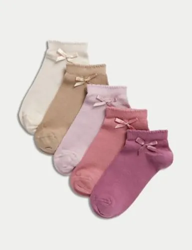 M&S Girls 5pk Cotton Rich Bow Trainer Liners™ - 12+3+ - Multi, Multi
