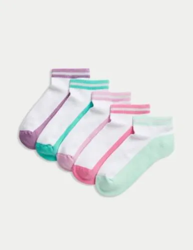 M&S Girls 5pk Cotton Rich Trainer Liners™ (6-8½ Small - Large,4-7 Large) - 12+3+ - Multi, Multi