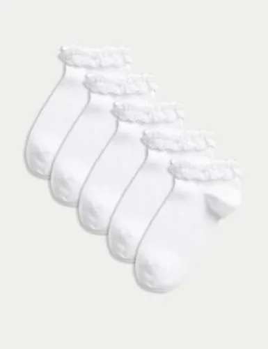 M&S Girls 5pk of Frill Trainer Liners™ - 8-12 - White, White