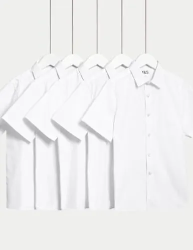 M&S Girls 5pk Regular Fit Easy to Iron School Shirts (2-18 Yrs) - 4-5 Y - White, White