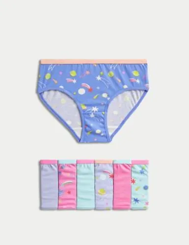 M&S Girls 6pk Pure Cotton Space Print Knickers (2-12 Yrs) - 2-3 Y - Multi, Multi