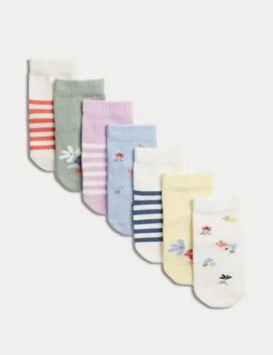 M&S Girls 7pk Cotton Rich Patterned Socks (0-3 Yrs) - 2-3Y - Multi, Multi