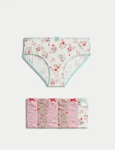 M&S Girls 7pk Pure Cotton Floral Knickers (2-12 Yrs) - 3-4 Y - Pink Mix, Pink Mix