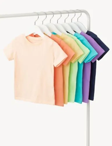 M&S Girls 7pk Pure Cotton Plain T-Shirts (2-8 Yrs) - 5-6 Y - Multi, Multi