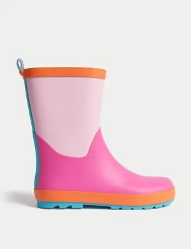 M&S Girls Colour Block Wellies (4 Small - 6 Large) - Pink, Pink