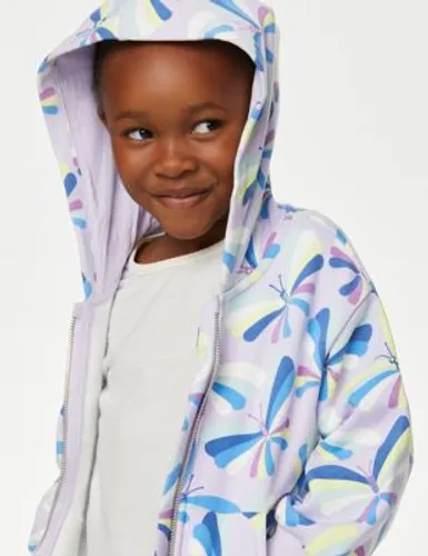 M&S Girls Cotton Rich Butterfly Zip Hoodie (2-8 Yrs) - 2-3 Y - Lilac Mix, Lilac Mix