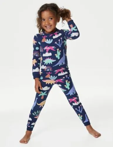 M&S Girls Cotton Rich Dinosaur Pyjamas (1-8 Yrs) - 1-2Y - Indigo, Indigo