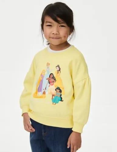 M&S Girls Cotton Rich Disney Princess™ Sweatshirt (2-8 Yrs) - 6-7 Y - Yellow, Yellow