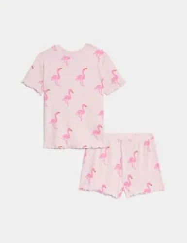 M&S Girls Cotton Rich Flamingo Pyjamas (1-8 Yrs) - 1-1+Y - Pink Mix, Pink Mix