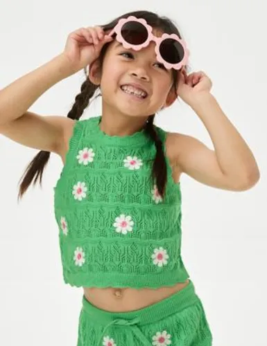 M&S Girls Cotton Rich Knitted Top (2-8 Yrs) - 3-4 Y - Green Mix, Green Mix,Pink