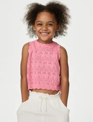 M&S Girls Cotton Rich Knitted Top (2-8 Yrs) - 5-6 Y - Pink, Pink,Green Mix