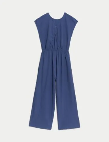 M&S Girls Cotton Rich Striped Jumpsuit (6-16 Yrs) - 6-7 Y - Blue, Blue,Coral Mix