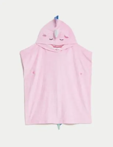 M&S Girls Cotton Rich Unicorn Hooded Poncho (2-8 Yrs) - 6-7 Y - Pink, Pink