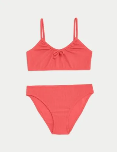 M&S Girls Crinkle Textured Bikini (6-16 Yrs) - 9-10Y - Coral, Coral,Purple,Green