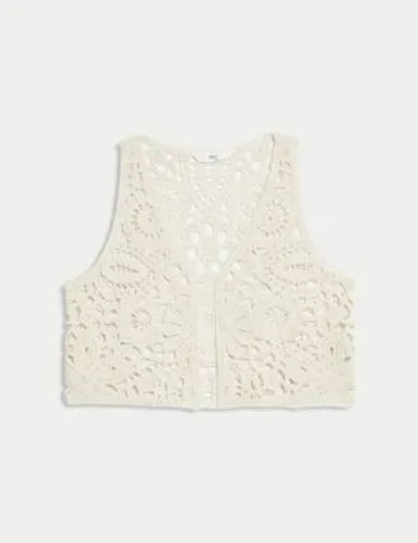 M&S Girls Crochet Waistcoat (6-14 Yrs) - 6-8Y - Ivory, Ivory