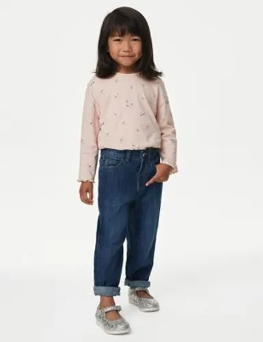 M&S Girls Denim Mom Fit Elasticated Waist Jeans (2-8 Years) - 2-3 Y - Dark Denim, Dark Denim,Denim,Light Denim