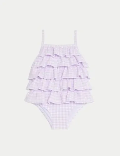 M&S Girls Gingham Swimsuit (0-3 Yrs) - 0-3 M - Lilac Mix, Lilac Mix