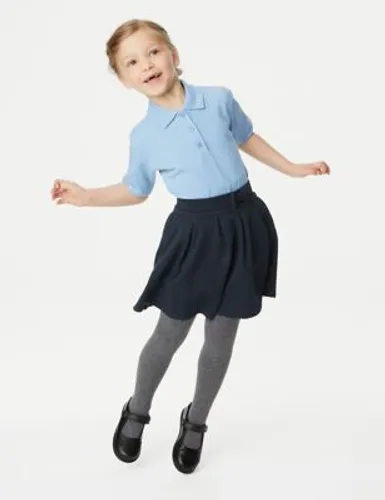 M&S Girls Jersey Pleated School Skirt (2-14 Yrs) - 7-8 Y - Navy, Navy,Grey