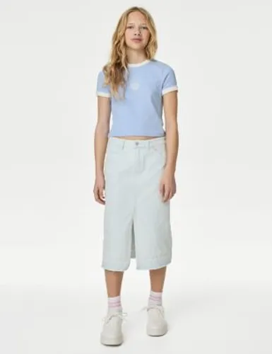 M&S Girls Midi Denim Skirt (6-16 Yrs) - 6-7 Y - Light Denim, Light Denim,Med Blue Denim