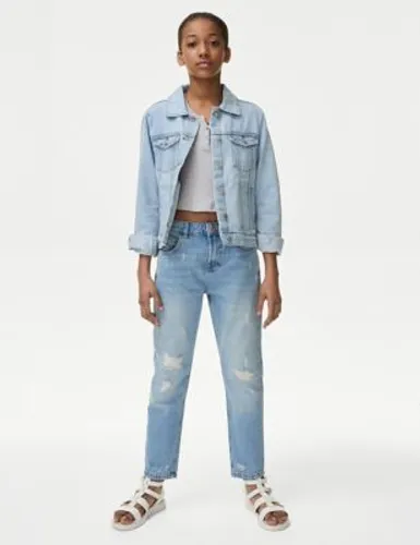 M&S Girls Mom Fit Light Denim Ripped Jeans (6-16 Yrs) - 14-15, Denim