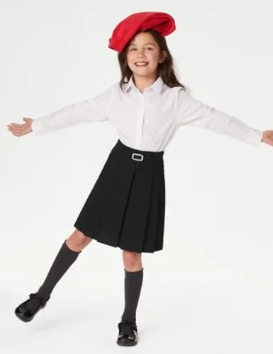 M&S Girls Permanent Pleats School Skirt (2-16 Yrs) - 31.5 - Black, Black,Grey