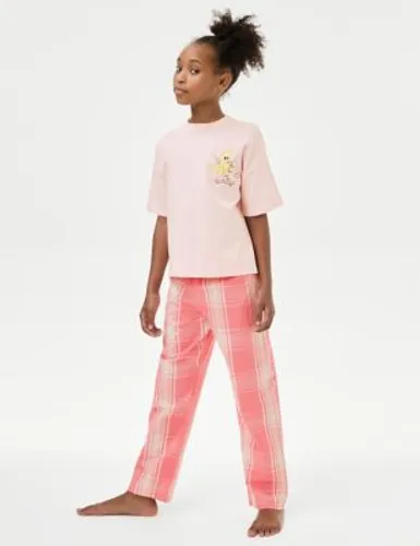 M&S Girls Pure Cotton Banana Graphic Checked Pyjamas (6-16 Yrs) - 13-14 - Pink Mix, Pink Mix