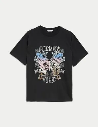 M&S Girls Pure Cotton Butterfly Print T-Shirt (6-16 Yrs) - 14-15 - Charcoal, Charcoal