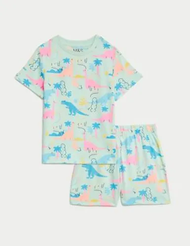 M&S Girls Pure Cotton Dinosaur Pyjamas (1-8 Yrs) - 1-1+Y - Light Aqua, Light Aqua