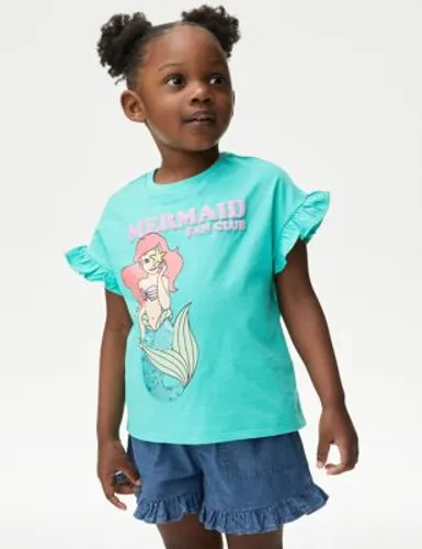 M&S Girls Pure Cotton Disney Little Mermaid™ T-Shirt (2-8 Yrs) - 7-8 Y - Multi, Multi
