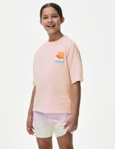 M&S Girls Pure Cotton Palm Springs Graphic T-Shirt (6-16 Yrs) - 6-7 Y - Pink, Pink
