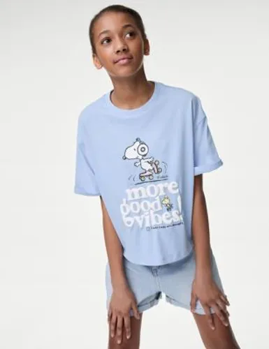 M&S Girls Pure Cotton Snoopy™ T-Shirt (6-16 Yrs) - 7-8 Y - Blue, Blue