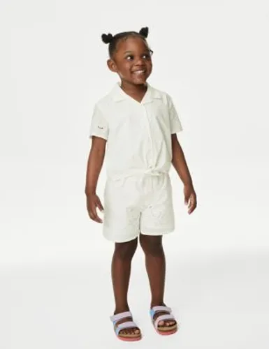 M&S Girls Pure Cotton Top & Bottom Outfit (2-8 Yrs) - 3-4 Y - White, White