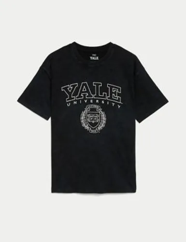 M&S Girls Pure Cotton Yale University Slogan T-Shirt (6-16 Yrs) - 6-7 Y - Charcoal, Charcoal