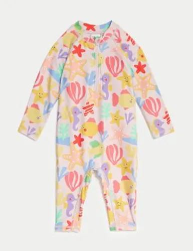M&S Girls Sea Life Long Sleeve Swim All In One (0-3 Yrs) - 3-6 M - Yellow Mix, Yellow Mix