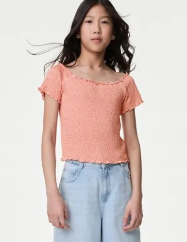 M&S Girls Shirred Top (6-16 Yrs) - 11-12 - Coral, Coral,Lilac