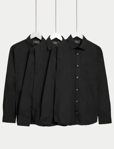 M&S Mens 3pk Slim Fit Easy Iron Long Sleeve Shirts - 17 - Black, Black