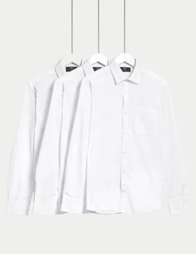 M&S Mens 3pk Slim Fit Easy Iron Long Sleeve Shirts - 18 - White, White