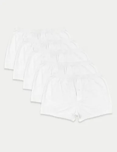 M&S Mens 5pk Pure Cotton Cool & Fresh™ Jersey Boxers - XXXL - White, White,Black,Denim Mix